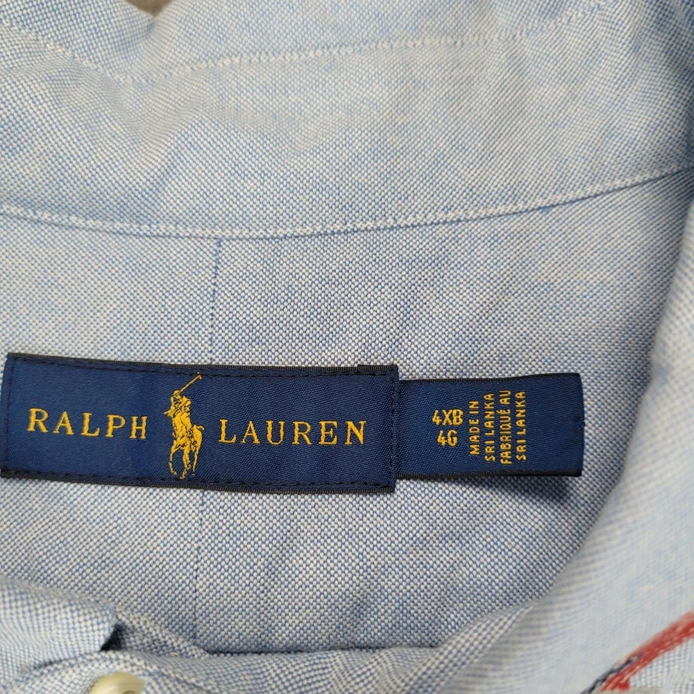 Ralph Lauren Y2K Button Down Shirt Mens 4XB Blue American Flag Oxford